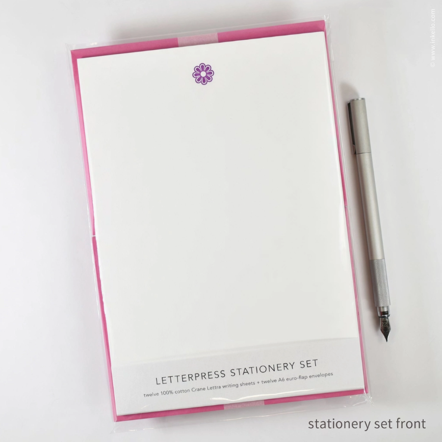 Stationery Set - Purple Flower - Inkello Letterpress